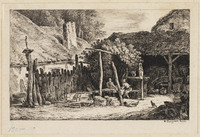 TvB G 5936
<br/>
Twee mannen gebruiken de maaltijd in een achtertuintje
<br/>
<em>Perignon, Alexis Nicolas (1785-1864)</em>